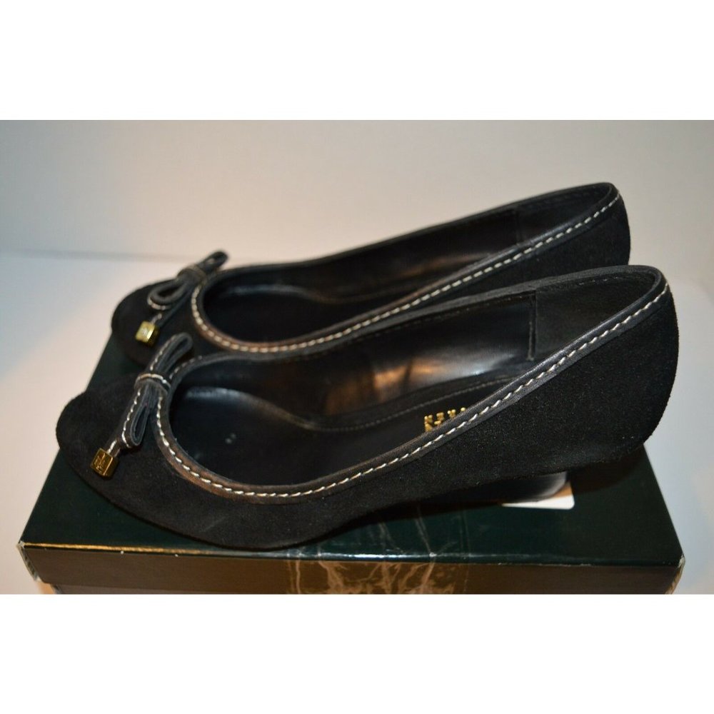 Lauren Ralph Lauren Womens Bernee Black Suede Leather Heel Shoes Size 7.5 B